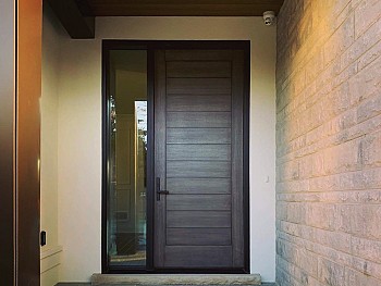 Modern 8 foot textured panel with ladder grooves and clear sidelite - Outside view 