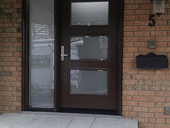 Fiberglass Door with massive sidelite and matching privacy glass